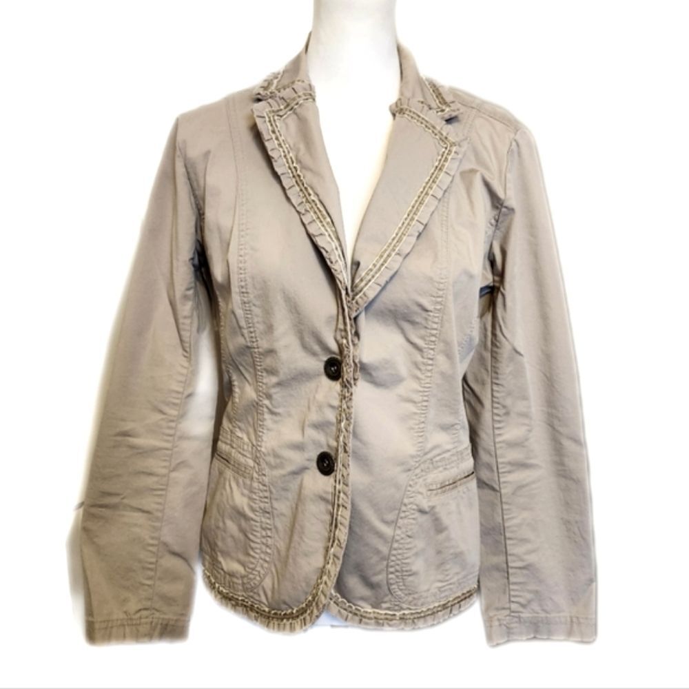 Chico's tan khaki beige jacket blazer - embellished collar - size 0 (small)